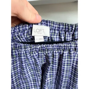 Loft Outlet Plaid Long Sleeve Blouse Purple Green Elastic Neck Top Medium thumbnail 3