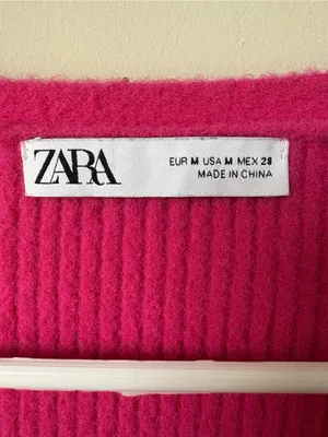 ZARA Hot Pink Fuchsia Cropped Ribbed Cardigan Rhinestone Buttons M thumbnail 4