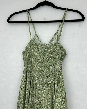 Herperus Tie Front Floral Maxi Dress Sz M Spaghettis Straps Green thumbnail 6