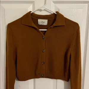 Aritzia Wilfred Nextdoor Cropped Polo Knit Cardigan Rich Chestnut New Size XS thumbnail 9