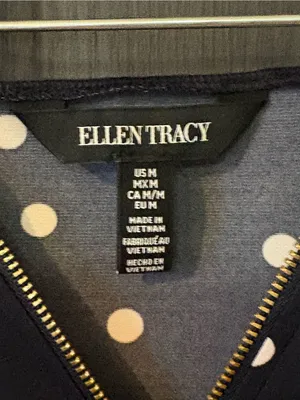 Ellen Tracy Navy & White Polka Dot Zip-Front Blouse thumbnail 4