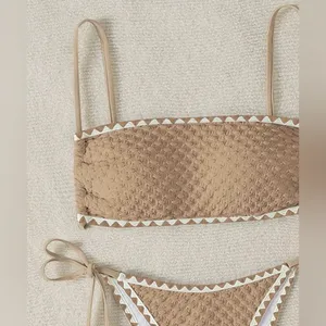 SHEIN Sawtooth Trim Textured Bikini Set, Khaki/Tan, Size L, NWOT thumbnail 3