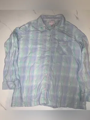 Victoria's Secret Aqua & Purple Pastel Plaid Flannel Pajama Set Women's Small‎ thumbnail 12