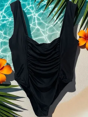 NEW J. Crew Black Ruched Square Neck One Piece‎ Swimsuit Resort Beach Size 22 thumbnail 1