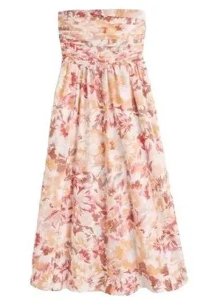 Abercrombie Ruched Strapless Floral Midi Emerson Dress thumbnail 1