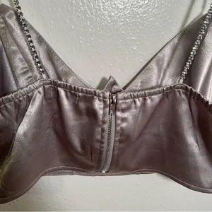 Boohoo Women's Size 6 Satin Diamante Strap Corset Top Silver Zip Back Rhinestone thumbnail 7