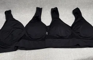 2 Pack Wireless Black Seamless Sports‎ Bras Size Large Mesh Back Bralette Set thumbnail 1