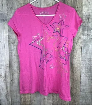 No Boundaries Size Large (11-13) Pink V-Neck Short Cap Sleeves Star Grap… thumbnail 1