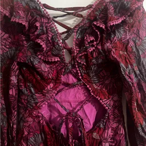 Olivaceous Floral Ruffle V-Neck Dress thumbnail 9
