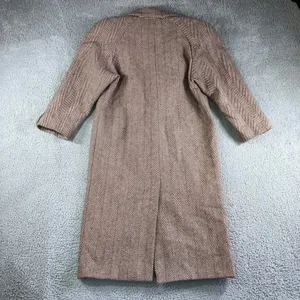 Vintage Herringbone Double Breasted‎ Full Length 100% Wool OverCoat Women 10 thumbnail 2