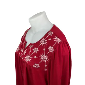 Bloomchic Women's Red Embroidered Snowflake Long Sleeve Shirt Blouse Top 22/24 thumbnail 2