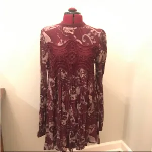 free people sweet thing printed tunic dress purple paisley burgundy size‎ small thumbnail 3