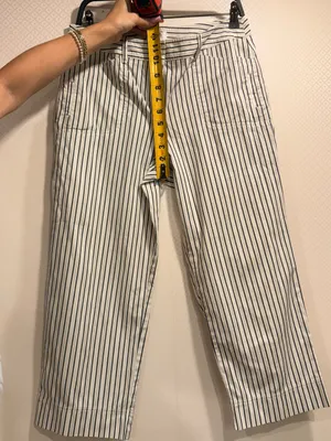 LOFT Cream Straight Leg Crop Pants with Black Pinstripes thumbnail 4