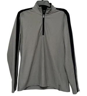 LRL Lauren‎ Active Ralph Lauren Women's Sz Medium Gray Waffle 1/4 Zip Pullover thumbnail 1