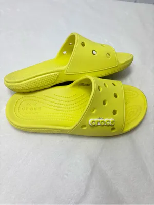 CROCS‎ Bright Neon Yellow Slide Sandals Women size 7 Men size 5 thumbnail 5