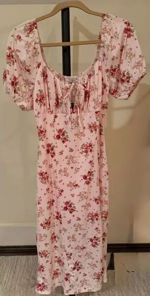Inspired Hearts nwt size large Pink Floral Puff-Sleeve Dress thumbnail 1