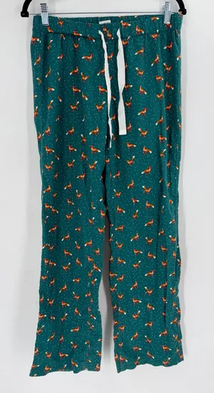 J.Crew Pajama Pants Women XS Green Excellent Flannel Fox Print F8320 thumbnail 1