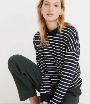 MADEWELL Striped Quilted Sweatshirt Pullover Sweater Top thumbnail 1