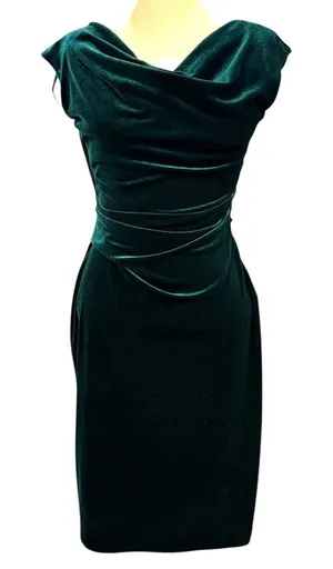 Jessica Howard 6 Emerald Green Velvet Cowl Midi Dress Cocktail‎ Evening Wedding thumbnail 1