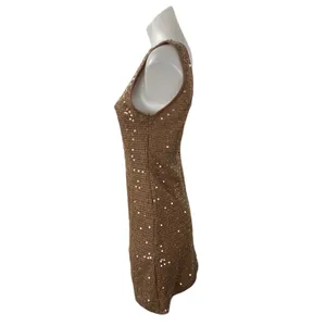 NEW Missguided Brown Sequin Boat Neck Waffle Knit Open Back Mini Dress Size S thumbnail 3