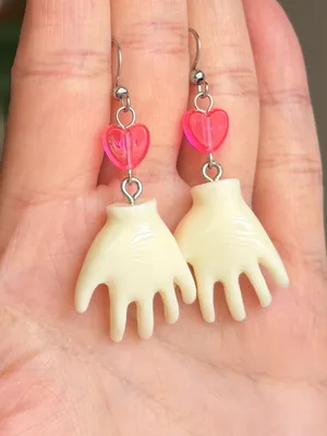 Handmade hand heart unique funky cute dangle earrings🌀✋💚 thumbnail 4