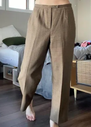 Vintage petite brown plaid cropped trousers thumbnail 3