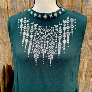 Knox Rose Teal Embroidered Sleeveless Babydoll Blouse Size Large thumbnail 3