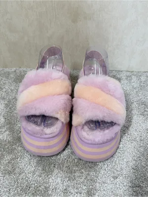 UGG Women’s Disco Stripe Combo Fluff Primrose Pink Slide Flatform 7 thumbnail 3