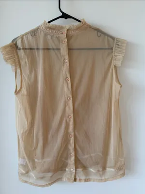 Vintage Y2K Tramp Sheer Cream Lace Pintuck Blouse - Size L thumbnail 1