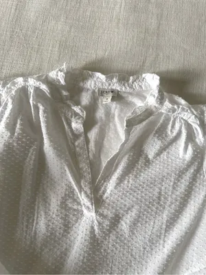 J. Crew White Clip Dot Ruffle Trim Popover Blouse - Small thumbnail 8