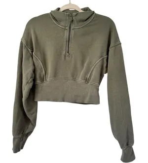 Aerie Offline Army Green Cropped 1/4 Zip Pullover Sweatshirt Women’s Size Medium thumbnail 1
