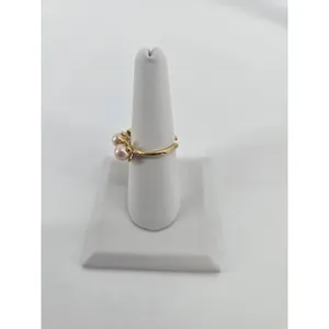 Unbranded Ring Womens 7.5 Floral Bypass Pink Faux Pearl Gold Tone EUC thumbnail 2