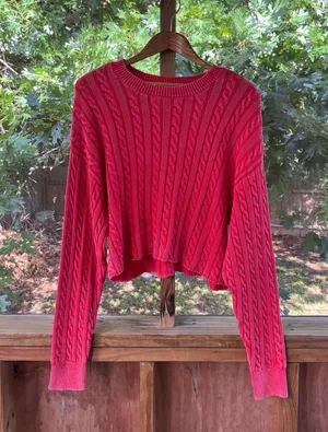 Aerie Women's Faded Cable Knit Cropped Pullover Sweater Red Size XL. NEW thumbnail 1