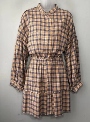 Peach Love Plaid Flannel Shirt Dress Size Small Renaissance Boho Poet Western thumbnail 1