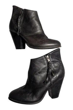 Steve Madden Arling Black Leather Almond Toe Tassel Zip Block Heel Ankle Boots 9 thumbnail 1
