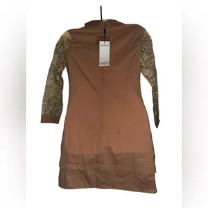 Brown Floral Lace Mini Dress with Contrast Collar thumbnail 4