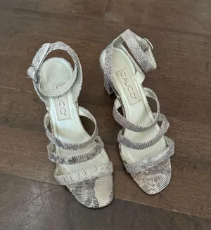 Vintage Havana Vintage calico leather snakeskin pattern strappy block heel sandal shoe thumbnail 1