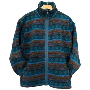 L.L. Bean Vintage Womens Size M Blue Tribal Southwestern Fleece Full Zip Jacket thumbnail 1