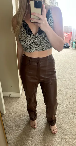 Boutique Brown Pleather Pants Size M thumbnail 1