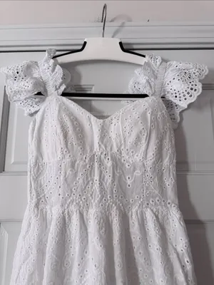 Made in Italy White Eyelet Ruffle Strap Bustier Cinched Line Dress 100% Cotton thumbnail 2