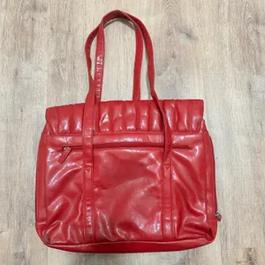 Buxton | Red Faux Leather Laptop Quilted Flap Turn Lock Work Briefcase Tote Bag thumbnail 2