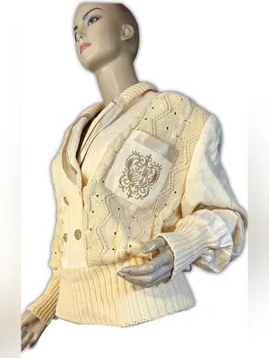 Side Effects Vintage 1990'S Yellow Cream Embroidered V Neck Pullover Sweater (M) thumbnail 5