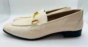 Mango MNG Leather Horsebit Loafers Ivory Pebbled Gold Bit Classic Preppy Quiet Luxury Slip On US 6 thumbnail 1