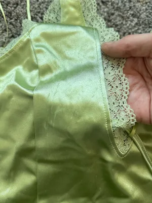 Satin Lace-Trim Halter Camisole in Light Green thumbnail 4
