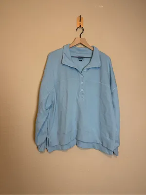American Eagle Women’s Big Hug Henley Sweatshirt Light Blue Size Small thumbnail 2