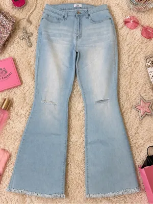 YMI Light Wash Distressed Flare Jeans‎ Womens 11 30 Y2K Frayed Hem Denim thumbnail 2
