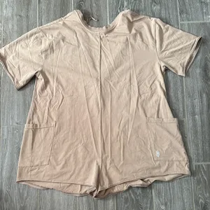 Free People FP Movement Tan Khaki Short Sleeve Romper with Pockets size XS NWOT thumbnail 1