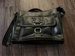 Y2K Black Leather Satchel Buckle Handbag thumbnail 1