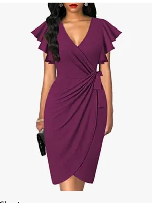 NEW Deep V Neck Sleeve Faux Wrap Formal Slit Pencil Dress 2X thumbnail 3