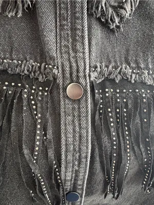 Zara Black Denim Rhinestone Fringe Oversized Jacket Size S thumbnail 7